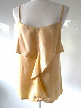 Theory Pale Ombre Yellow Silk Cami with Ruffle Detail